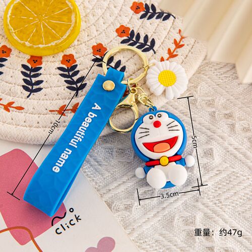 Cute blue fat internet celebrity pendant keychain PVC cartoon couple bag pendant Doraemon keychain doll