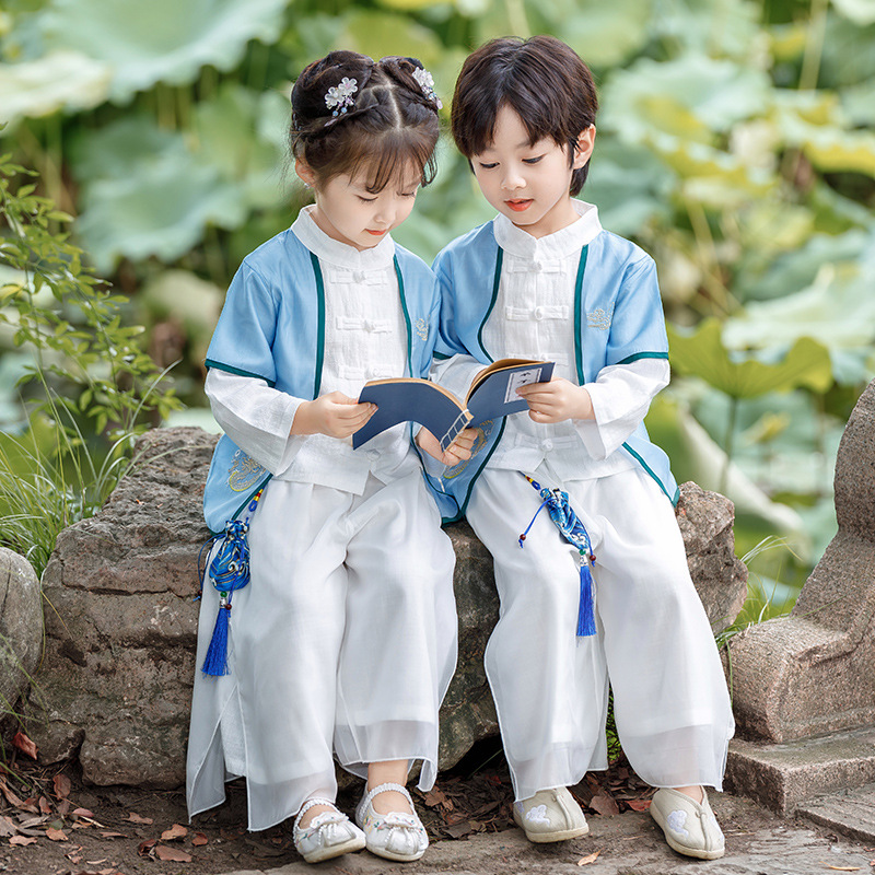 Hanfu boy autumn 2023 new style, girl's Tang suit autumn Chinese style children's ancient costume spring and autumn Confucianism performance dress