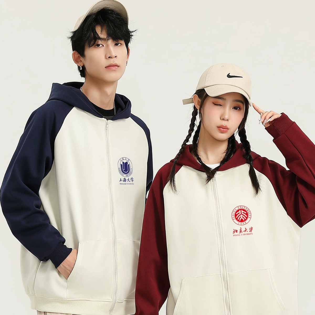 320g raglan zip-up sweatshirt with custom logo, suitable for team uniforms, loose-fitting American-style hooded jacket, spring/autumn collection