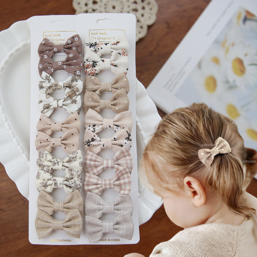 A264跨境亚马逊批发原创儿童头饰发饰 基础蝴蝶结发夹10件套装1套