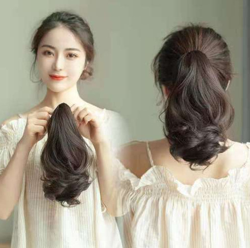 Peruca de caballo mujer agarrar clip corto ondulado temperamento largo rizos simulación natural realista clip de tigre falso caballo