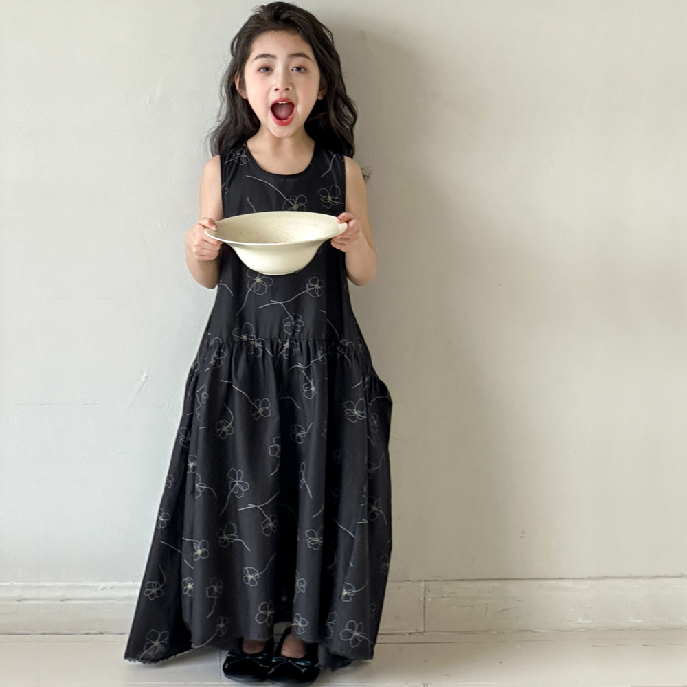 小红鱼女童连衣裙2025新款夏季儿童洋气时髦背心裙宽松休闲长裙子