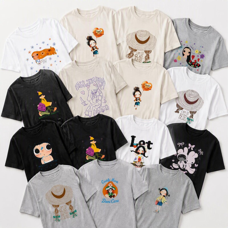 Cartoon Character Playful Female Character Creative Print Pure Cotton Loose Short-Sleeve T-Shirt Cartoon Character Playful Female Character Creative Print Pure Cotton Loose Short-Sleeve T-Shirt
