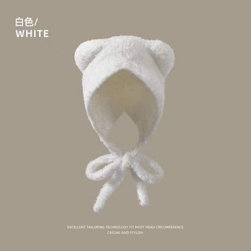 クマのニット帽、かわいいウールのぬいぐるみ、女性の秋冬の万能韓国版、暖かいぬいぐるみ、大きな頭囲、小さな顔|undefined