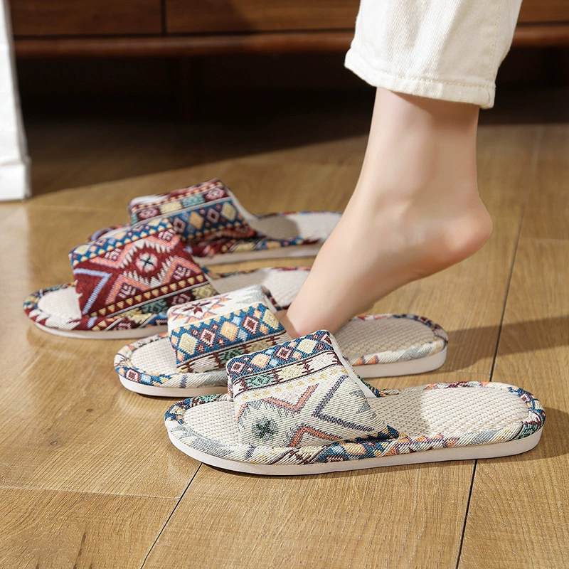 Льняные тапочки для женщин, весенне-осенние домашние парные домашние бесшумные нескользящие четырехсезонные хлопковые и льняные тапочки для мужчин B&B Hotel