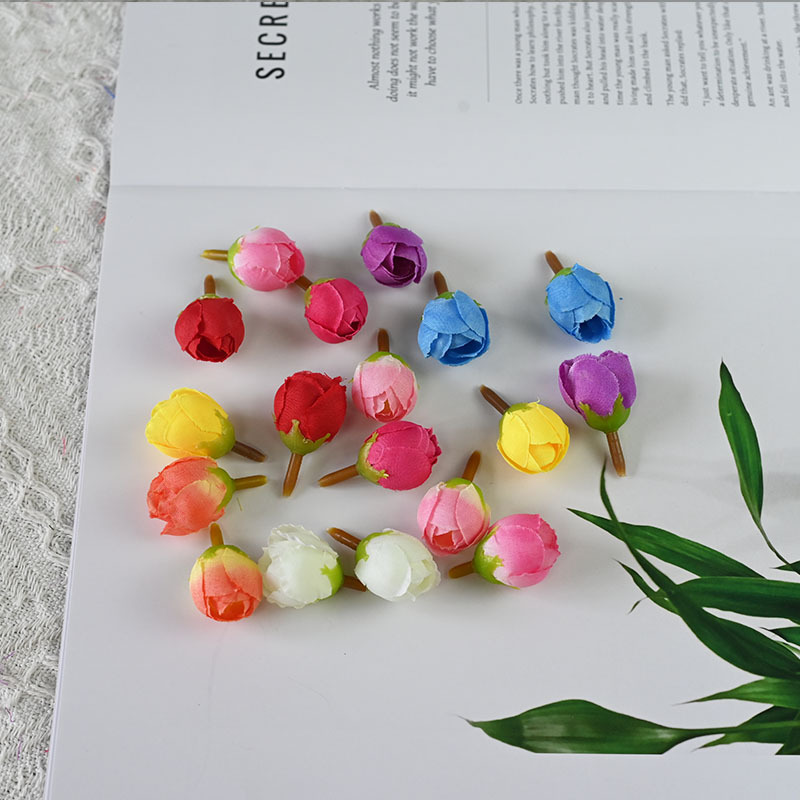 Simulación mini pulgar brotes de rosas brotes de estrellas hechos a mano DIY guirlanda caja de dulces flor de pecho decoración de boda flores de seda