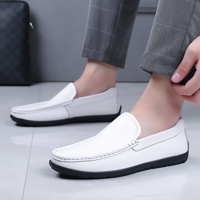 Primavera de los nuevos hombres zapatos casuales de cuero de los zapatos blancos superficiales suaves inferiores suaves zapatos de los hombres del papá zapatos de cuero