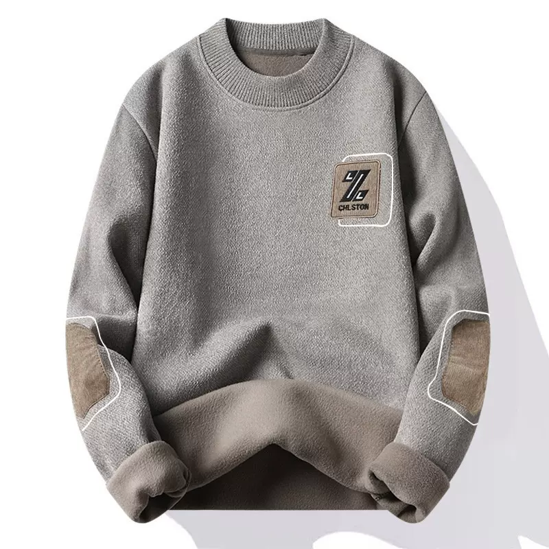 男士毛衣冬季新款雪尼尔一体绒保暖加绒内衣线衣圆领打底针织衫男