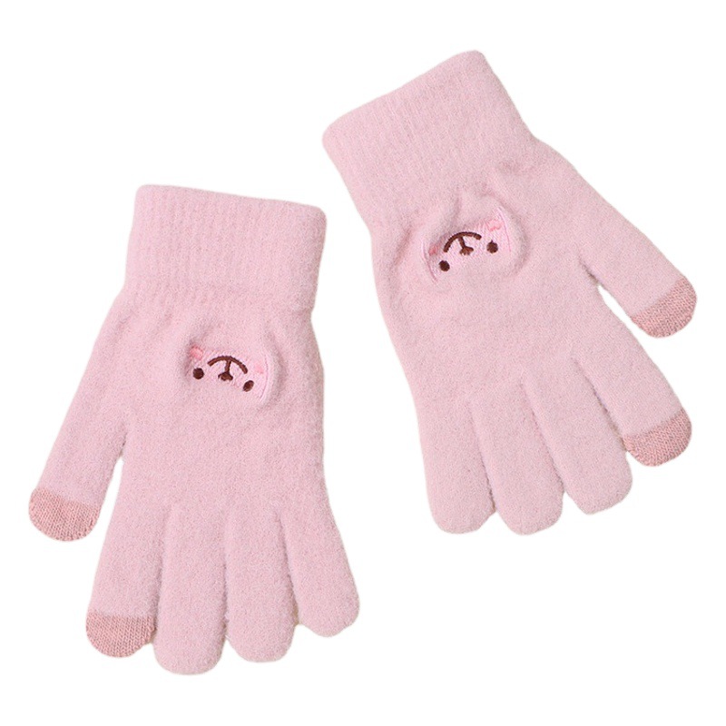 2023 nuevos guantes bordados de dibujos animados lindo de las mujeres oso sonriente otoño e invierno cálido a prueba de frío guantes de punto para hombres y mujeres