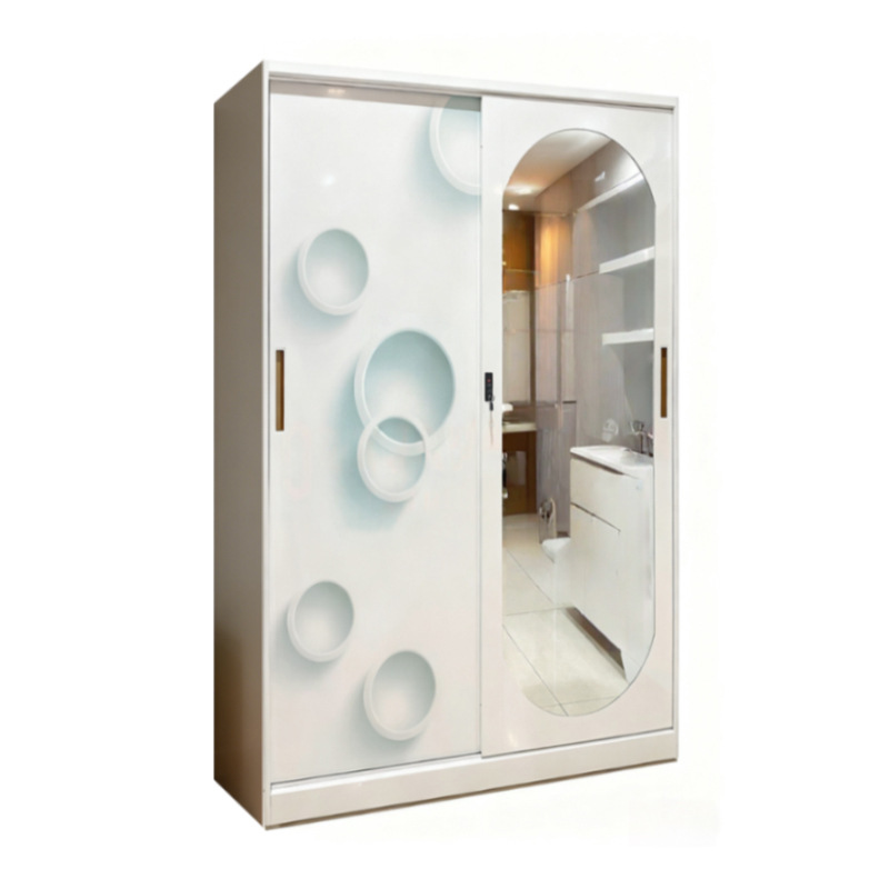 Amazon Hot sale armario de patrón de impresión de acero dormitorio puerta deslizante almacenamiento armario de apartamento hotel vestuario image 6