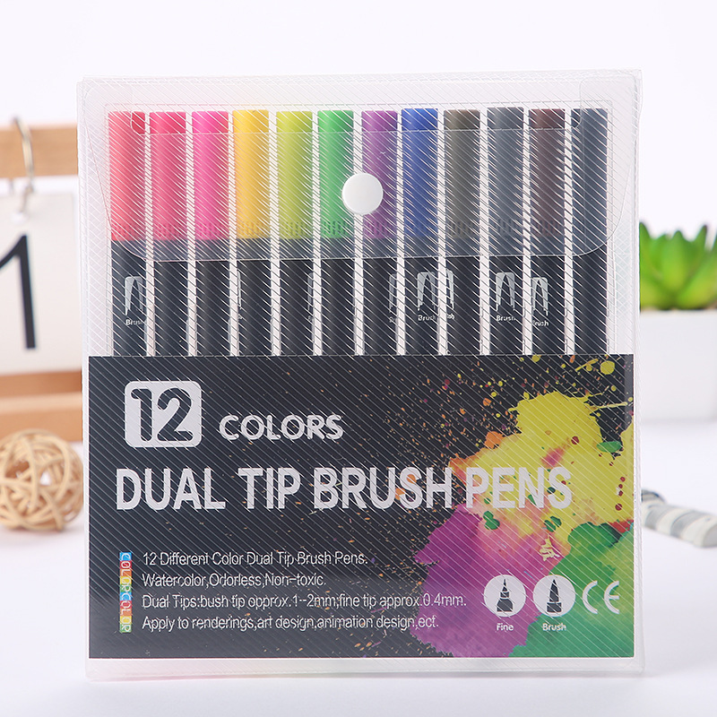 Amazon caliente negro Barra de doble cabeza marcador acuarela pluma estudiante color gancho línea cepillo arte especial traje lote