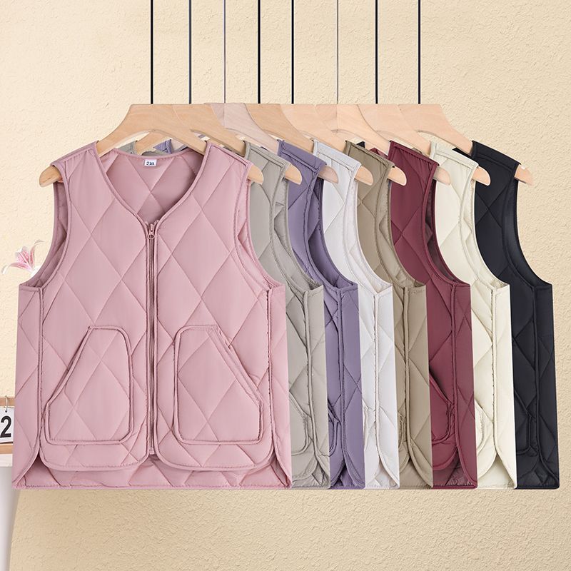 Autumn and winter down cotton vest for middle-aged and elderly women, slim-fit inner layer, lightweight zippered vest for women, cross-border vest Autumn and winter down cotton vest for middle-aged and elderly women, slim-fit inner layer, lightweight zippered vest for women, cross-border vest