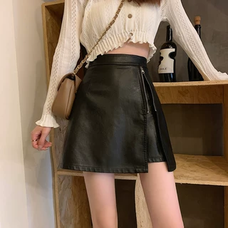 百搭半身裙子女春秋2025新款时尚拉链PU皮短裙显瘦高腰a字裙裤