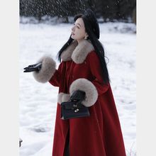 小香风毛呢外套女秋冬季高级感新年战袍夹棉加厚长款呢子红色大衣