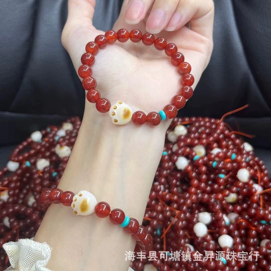 Натуральный красный агат браслет южно-красный ручной шампур с кошачьим когтем зеленая сосна летом