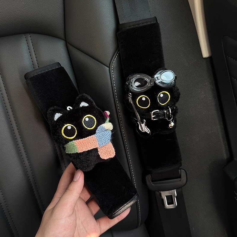 Little Black Cat Safety Belt Shoulder Cover Car Safety Belt Handle Cover Car Ornaments Decorative Supplies Anti-Stranglehold