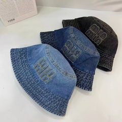 牛仔字母渔夫帽子女夏季遮阳帽大头围盆帽显脸小防晒街头水桶帽男