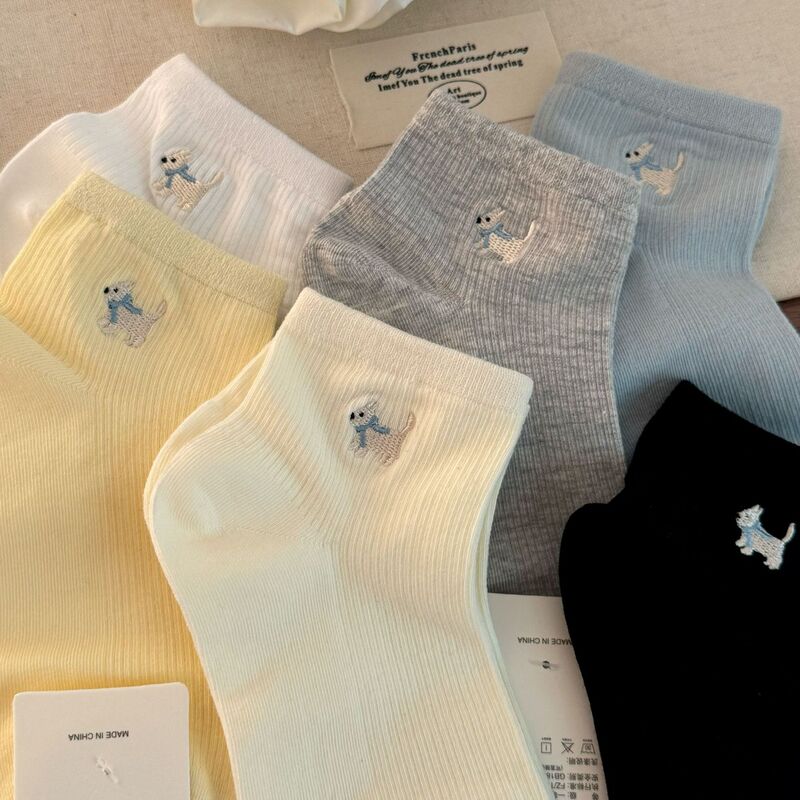 Boneless Embroidered Puppy Socks Women's Short Tube Socks Spring and Summer Cotton Socks Thin Breathable Cute Instagram Popular Korean Style Women