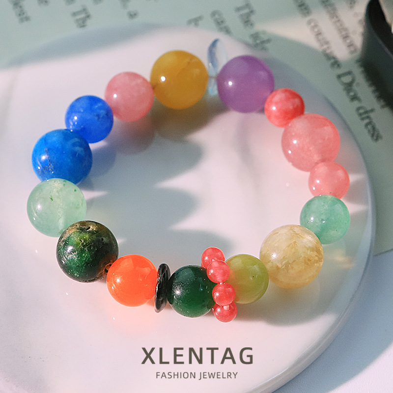 Verano frente al mar fresco cuentas de cristal de color pulseras de moda nicho decoración de dopamina joyas de mano de alta calidad