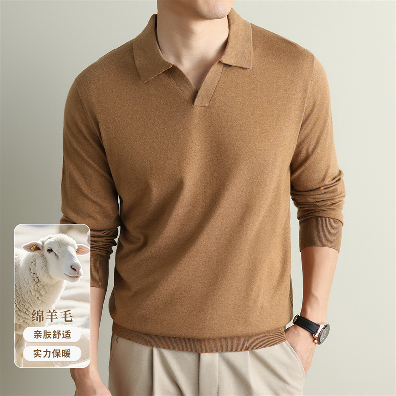 Men's silk wool seagull collar sweater, 2026 autumn new solid color old money style casual base knit sweater for men Men's silk wool seagull collar sweater, 2026 autumn new solid color old money style casual base knit sweater for men