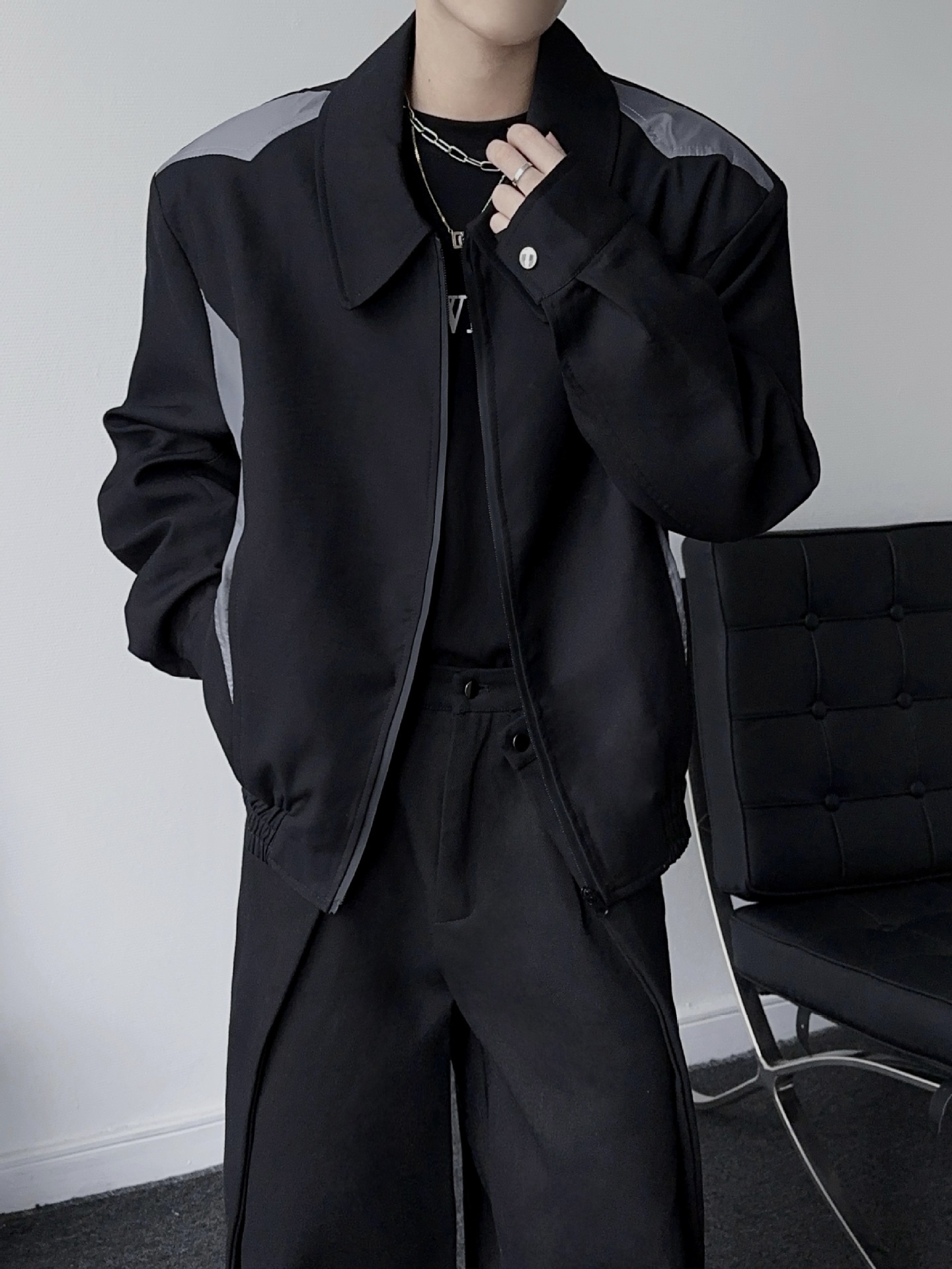 Men's Casual Jacket Lapel Long Sleeved Loose Rugged Style_voghion.com