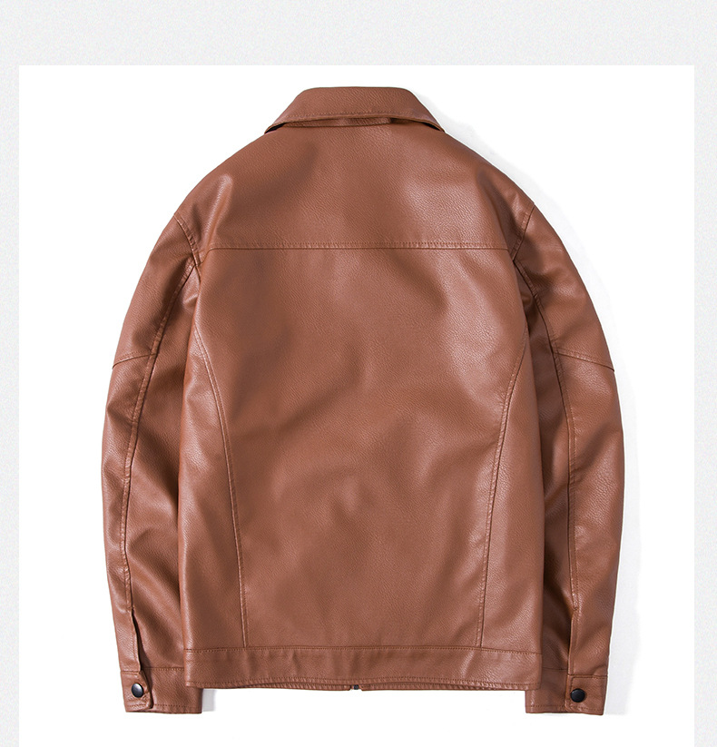 Men's Leather Jacket With Stand Collar Slim Fit Motorcycle Style_voghion.com
