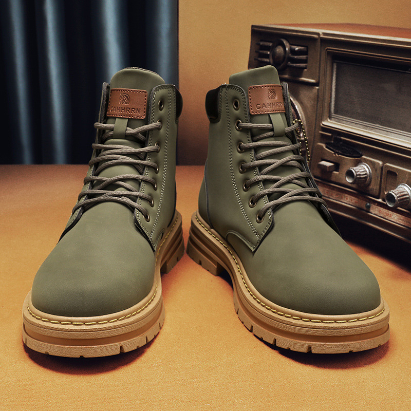 Jauni ādas augstie zābaki vīriešu britu vintage ādas zābaki lieli dzelteni zābaki_voghion.com