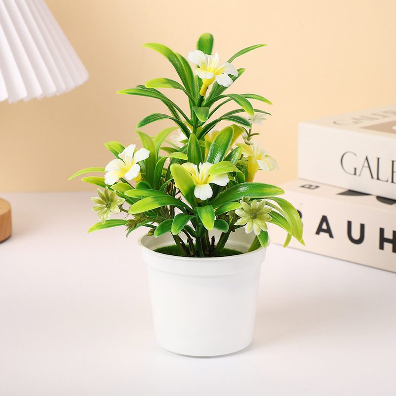 模擬トロピカルフラワー小さな鉢植えデスクトップ植物盆栽装飾品室内装飾ホームプラスチックグリーン植物デスクトップ装飾品|undefined