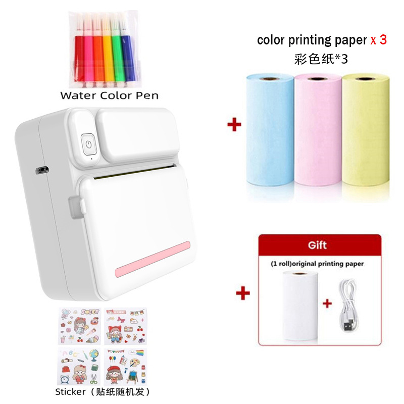 C19 파우더에는 인쇄용지 1롤 + 색종이 3롤 + 색펜 6개 + 스티커가 함께 제공됩니다.