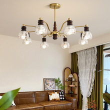 美式复古客厅吊灯中古南洋创意铁艺实木大厅灯侘寂风胡桃木色灯具
