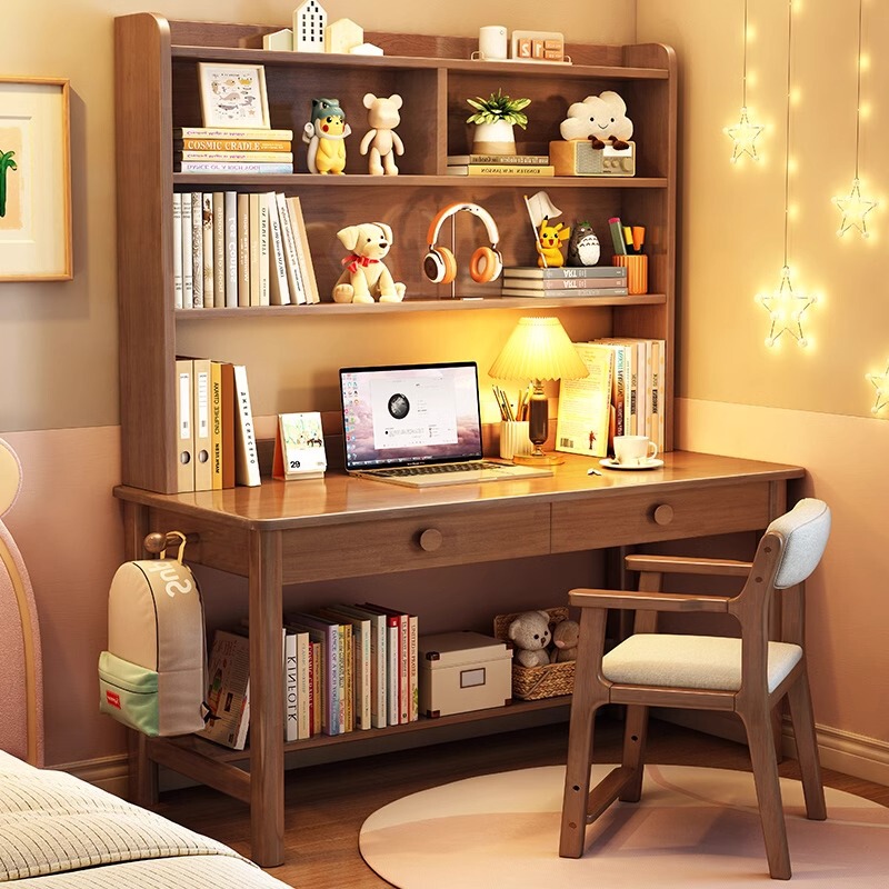 Solid Wood Desk Student Home Bookshelf Integrated Table Computer Desk Home Student Writing Desk Children's Study Table Solid Wood Desk Student Home Bookshelf Integrated Table Computer Desk Home Student Writing Desk Children's Study Table