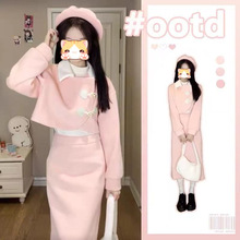 小个子奶fufu深冬装搭配一整套装女富家千金毛呢短外套两件套裙子