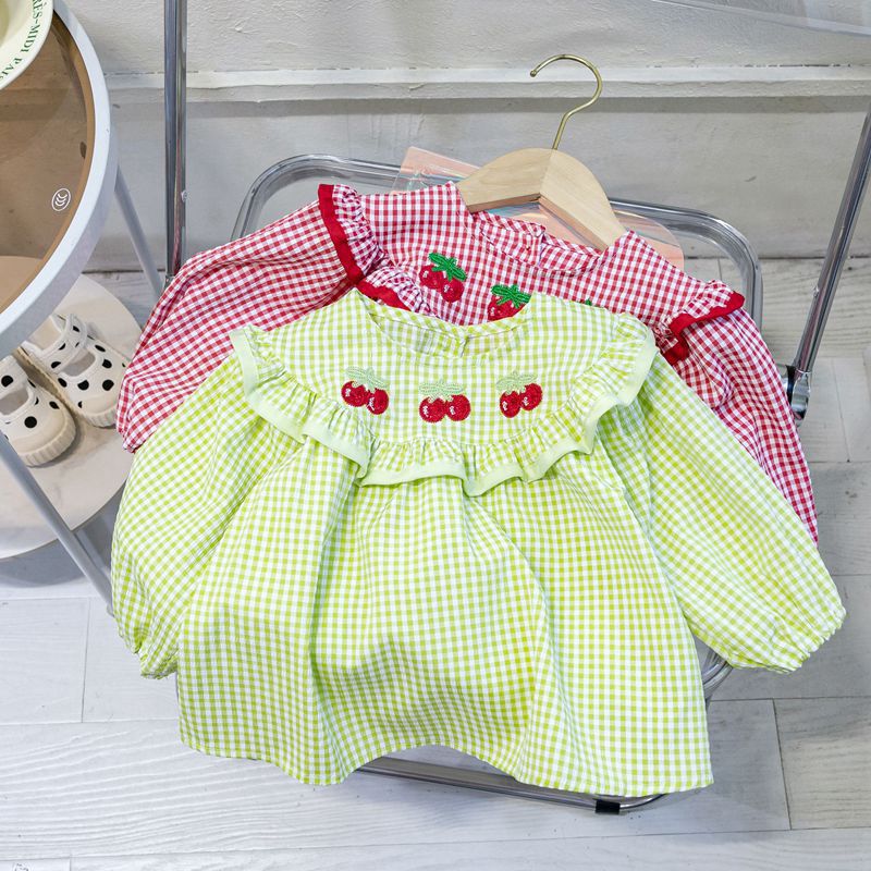 Camisa de las niñas primavera y otoño Camisa a cuadros de las niñas de estilo occidental camisa de muñeca de manga larga para niños ropa de otoño para niñas otoño