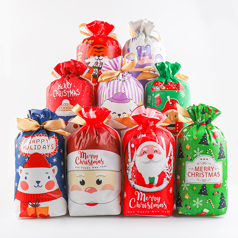 圣诞节抽绳礼品袋儿童卡通礼物袋牛轧糖雪花酥束口袋食品包装