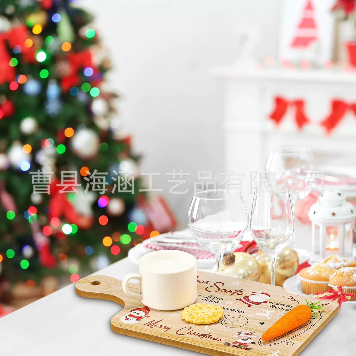 Дед Мороз с печеньем деревянная креативная закуска из сухофруктов лоток из цельного дерева с украшениями ручки