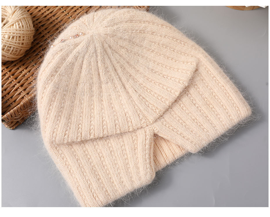Knitted rabbit hair for children's winter warmth, fashionable pearl embellishment, women's versatile pullover hat style_voghion.com