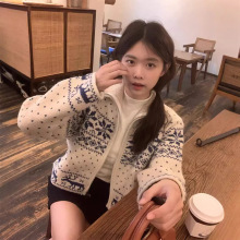 【绵羊绒】Berry喜你而欢复古温柔雪花拉链毛衣立领针织衫女秋冬