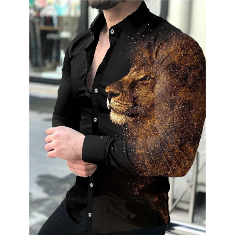 2025欧美男装衬衫秋季长袖翻领衬衫3d印花休闲衬衫男宽松男式衬衣|undefined