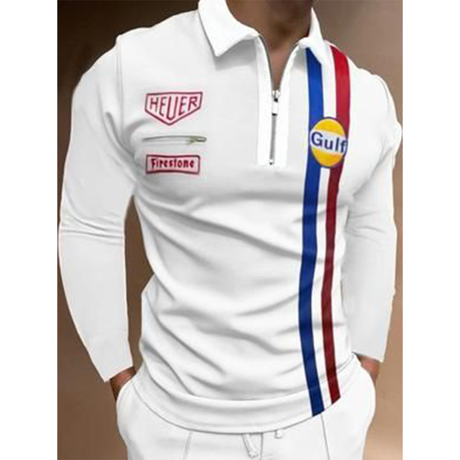 Tendencias de la moda europea y americana primavera y otoño hombres urbanos 3D cremallera de manga larga POLO soporte para pedir logo