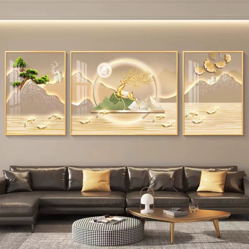 リビングルームの装飾絵画、ハイエンドで雰囲気のあるソファ絵画、背景壁掛け絵画、壁画、軽くて豪華なアルミニウム合金フレーム|undefined