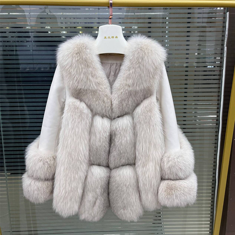 2024 autumn and winter new fox fur with sheep leather down liner fur women's long high-end warm coat