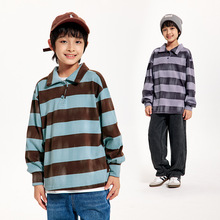 DK童装春秋装复古做旧女男童条纹POLO衫中大童儿童宽松长袖T恤潮