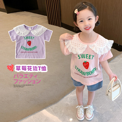 Children's clothing 2021 new pattern Female baby half sleeve T-shirt girl Summer wear children Base coat Western style jacket girl Short sleeved