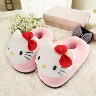 Cute cartoon KT cat cotton slippers variety of winter warm all-inclusive plush slippers for men and women couples home cotton shoes