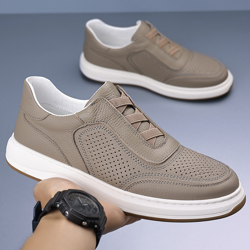 Piel de vaca de primera capa de verano nuevas sandalias de hombre zapatos de cuero casuales perforados zapatos de cuero transpirables huecos zapatos de hombre