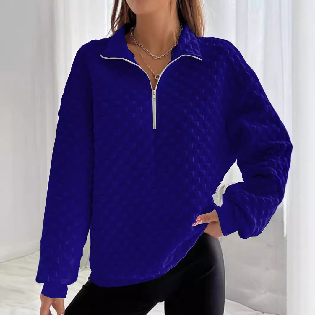 Women's Clothing knitted texture fabric sweater zipper long sleeve _voghion.com