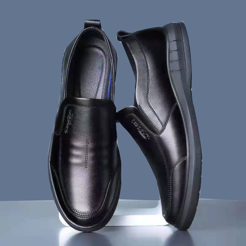 Soft Sole Leather Shoes Men 2023 Black Business Formal Men's Shoes Slip-On Slides Dad Shoes Simple Casual Shoes Men