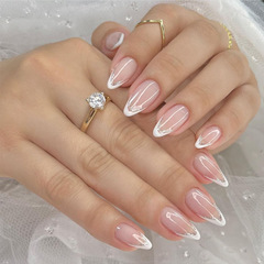 歐美跨境穿戴甲美甲甲片ins水滴形白色法式閃粉指甲貼片成品