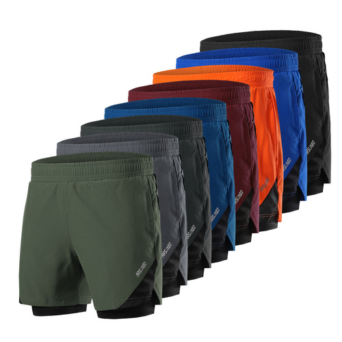 Cross-border outdoor fitness sports running training basketball jogging five-point pants double layer solid color breathable shorts for men 208