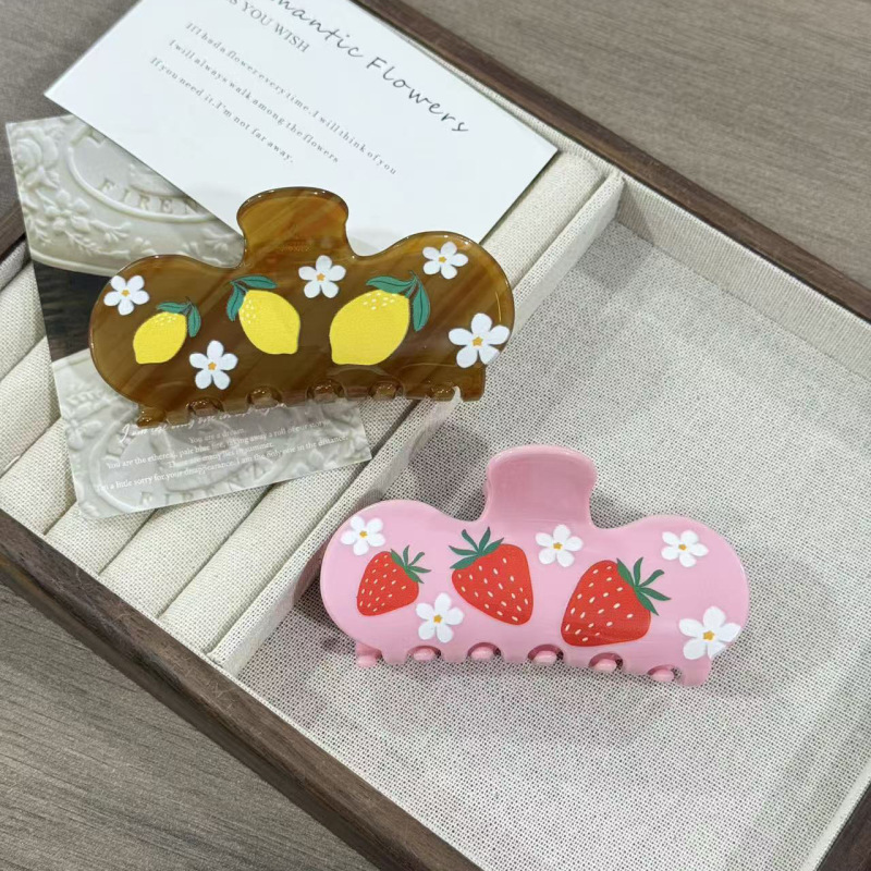 甜美可爱水果抓夹高级感少女简约款草莓柠檬发夹奶油甜妹风鲨鱼夹|undefined